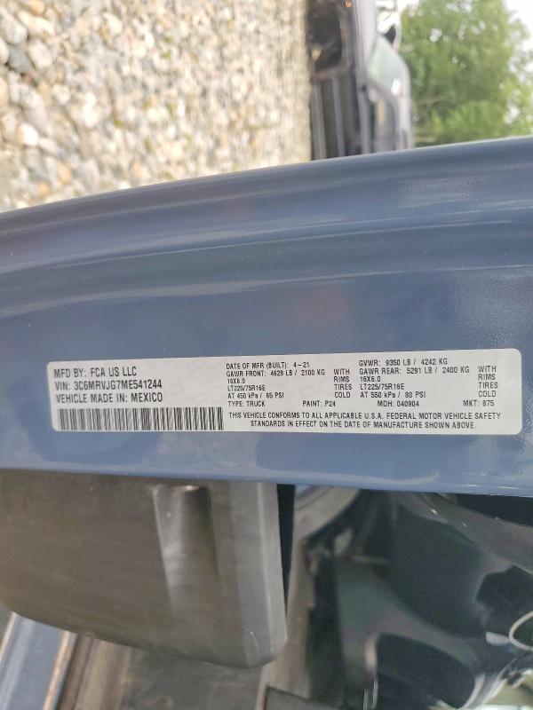 66550196 :رقم المزاد ، 3C6MRVJG7ME541244 vin ، 2021 Ram Promaster 3500 مزاد بيع