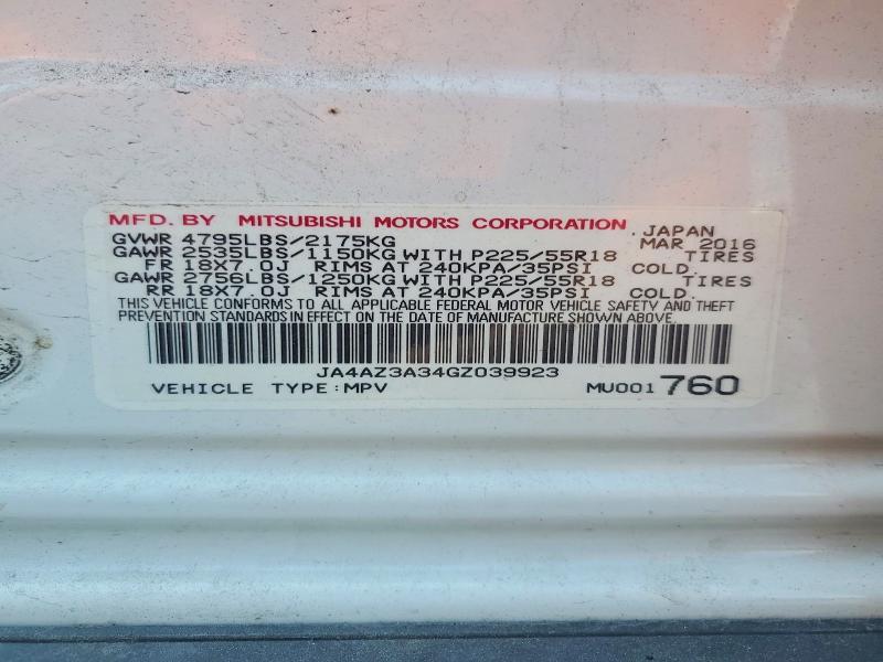 Aukcja sprzedaży 2016 Mitsubishi Outlander, vin: JA4AZ3A34GZ039923, numer aukcji: 66128046