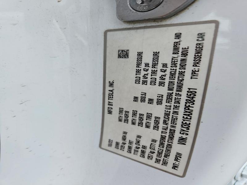 63953716 :رقم المزاد ، 5YJ3E1EAXPF384581 vin ، 2023 Tesla Model 3 مزاد بيع