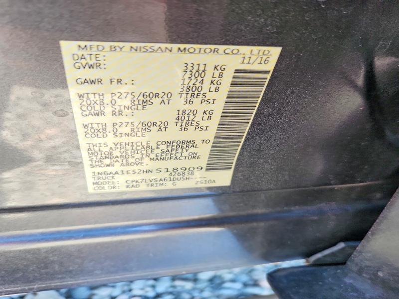 Продажа на аукционе авто 2017 Nissan Titan, vin: 1N6AA1E52HN518909, номер лота: 64258496