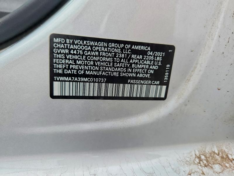 Продажа на аукционе авто 2021 Volkswagen Passat, vin: 1VWMA7A39MC010737, номер лота: 65229396