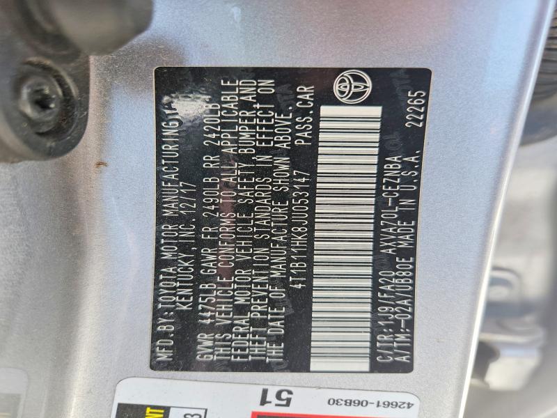 Продажа на аукционе авто 2018 Toyota Camry, vin: 4T1B11HK8JU053147, номер лота: 64243046