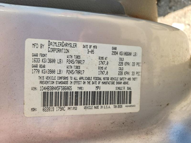 65627936 :رقم المزاد ، 1D4HB38NX5F586065 vin ، 2005 Dodge Durango مزاد بيع