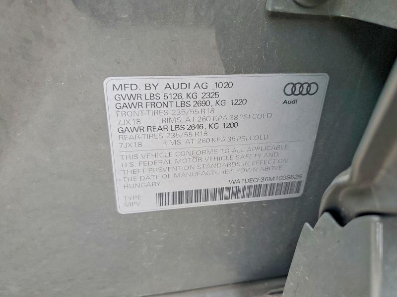 Aukcja sprzedaży 2021 Audi Q3, vin: WA1DECF36M1038526, numer aukcji: 64189956