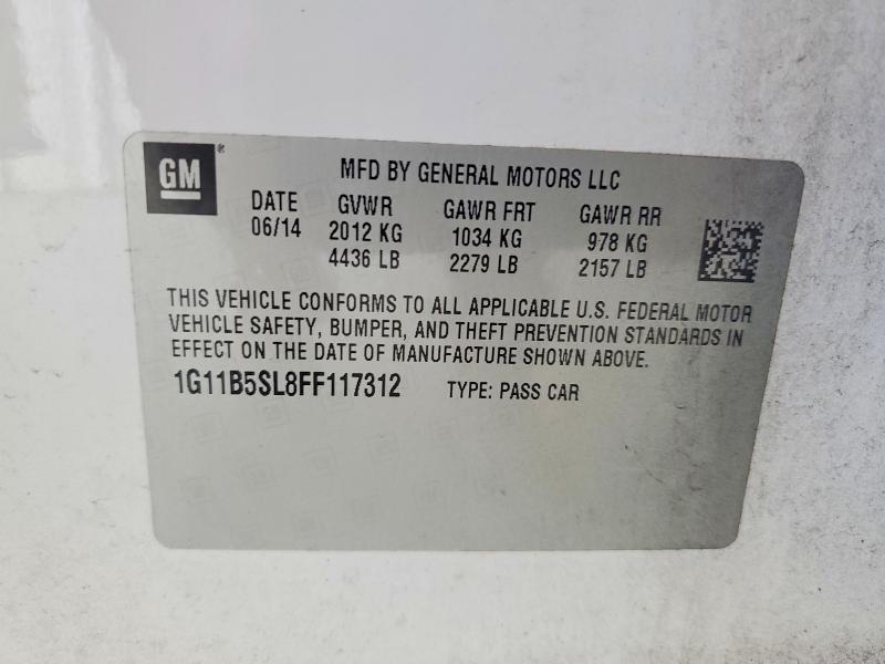 Продажа на аукционе авто 2015 Chevrolet Malibu, vin: 1G11B5SL8FF117312, номер лота: 66126476