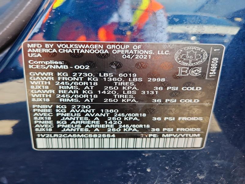 Aukcja sprzedaży 2021 Volkswagen Atlas, vin: 1V2LR2CA5MC582554, numer aukcji: 65901656