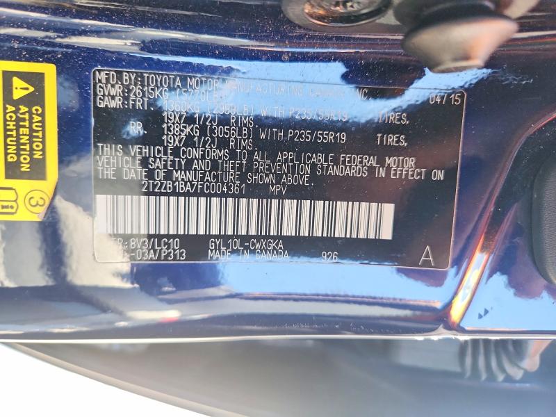 65959896 :رقم المزاد ، 2T2ZB1BA7FC004361 vin ، 2015 Lexus Rx مزاد بيع