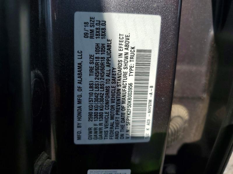 Aukcja sprzedaży 2019 Honda Ridgeline, vin: 5FPYK2F50KB003956, numer aukcji: 65082566