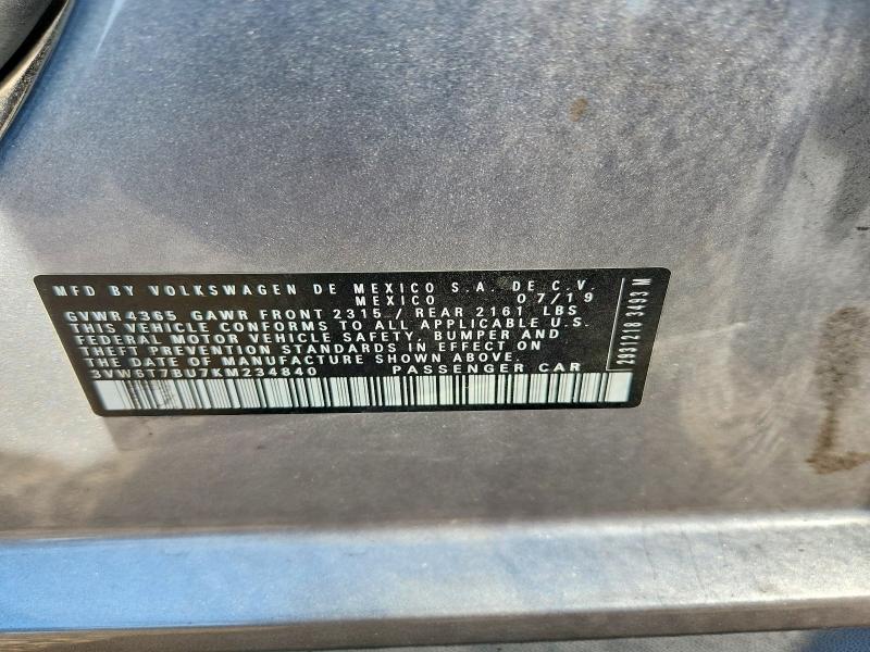 Продаж на аукціоні авто 2019 Volkswagen Jetta, vin: 3VW6T7BU7KM234840, номер лоту: 63682476
