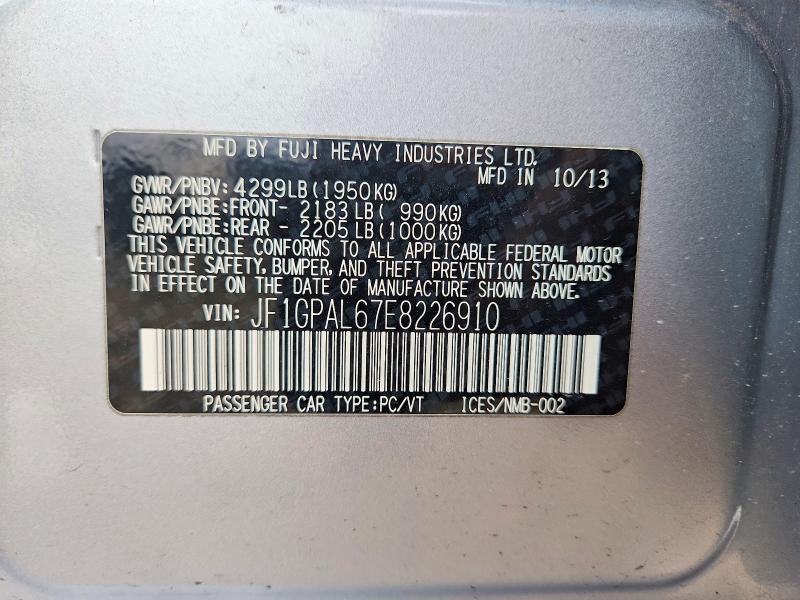 64417826 :رقم المزاد ، JF1GPAL67E8226910 vin ، 2014 Subaru Impreza مزاد بيع