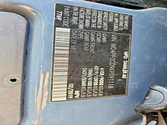 61791796 :رقم المزاد ، WD4PF0CD9KP091118 vin ، 2019 Mercedes-benz Sprinter مزاد بيع