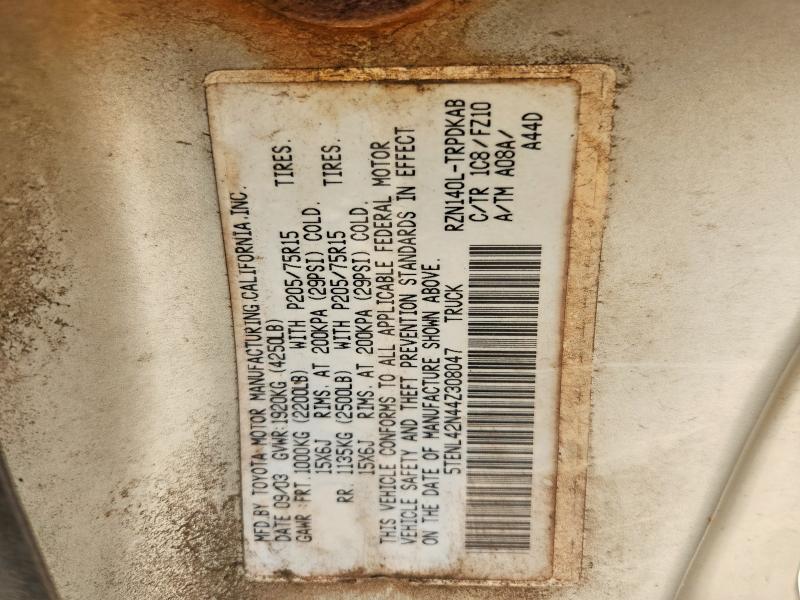 2004 Toyota Tacoma მანქანა იყიდება აუქციონზე, vin: 5TENL42N44Z308047, აუქციონის ნომერი: 66940266