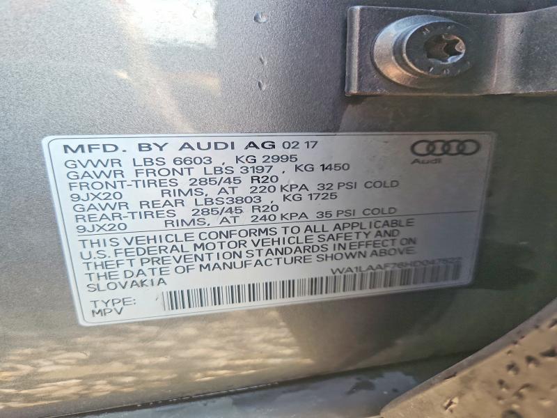 Продаж на аукціоні авто 2017 Audi Q7, vin: WA1LAAF76HD047522, номер лоту: 63863736