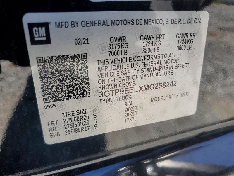 Aukcja sprzedaży 2021 Gmc Sierra, vin: 3GTP9EELXMG258242, numer aukcji: 65632876