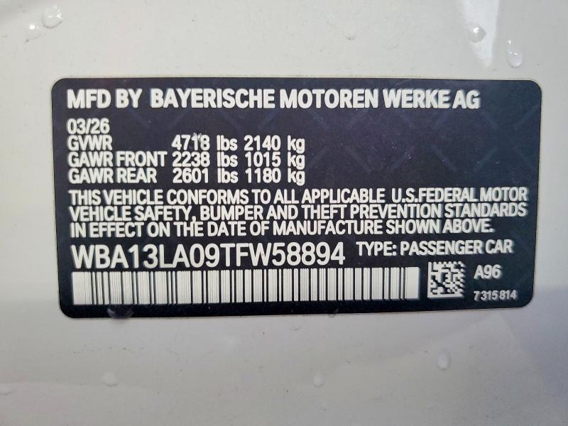 2026 Bmw 330i მანქანა იყიდება აუქციონზე, vin: WBA13LA09TFW58894, აუქციონის ნომერი: 65922996