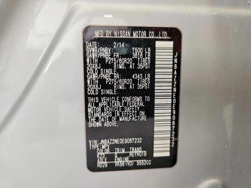 Aukcja sprzedaży 2014 Infiniti Qx80, vin: JN8AZ2NE0E9067232, numer aukcji: 64701466