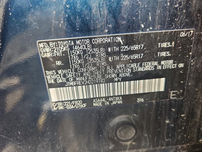 Aukcja sprzedaży 2017 Toyota Rav4, vin: JTMBFREV2HD219742, numer aukcji: 64733606
