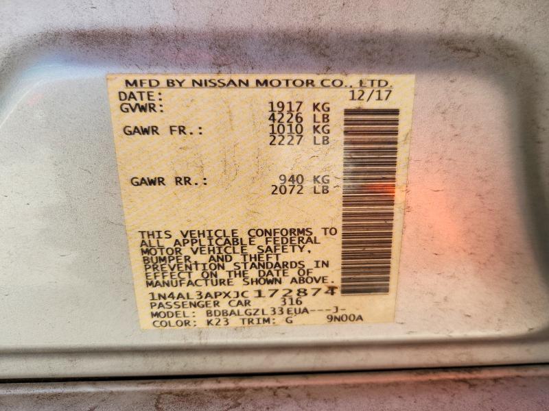 Aukcja sprzedaży 2018 Nissan Altima, vin: 1N4AL3APXJC172874, numer aukcji: 65930146