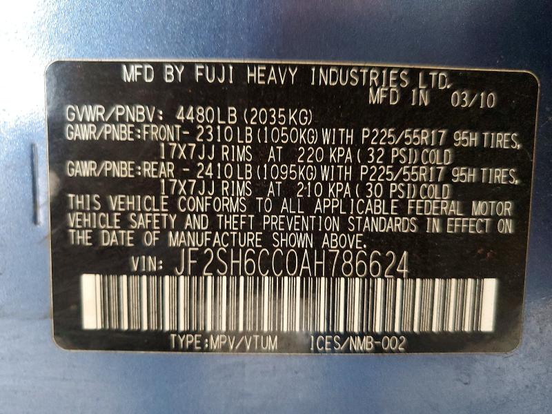 Aukcja sprzedaży 2010 Subaru Forester, vin: JF2SH6CC0AH786624, numer aukcji: 66993276