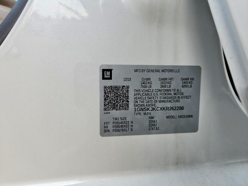 Продажа на аукционе авто 2019 Chevrolet Suburban, vin: 1GNSKJKCXKR262288, номер лота: 66658446