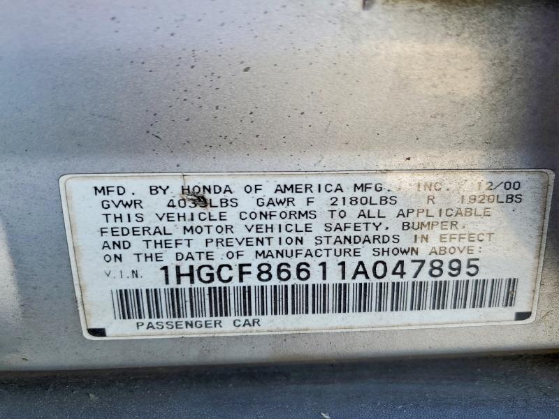 Aukcja sprzedaży 2001 Honda Accord, vin: 1HGCF86611A047895, numer aukcji: 64334596