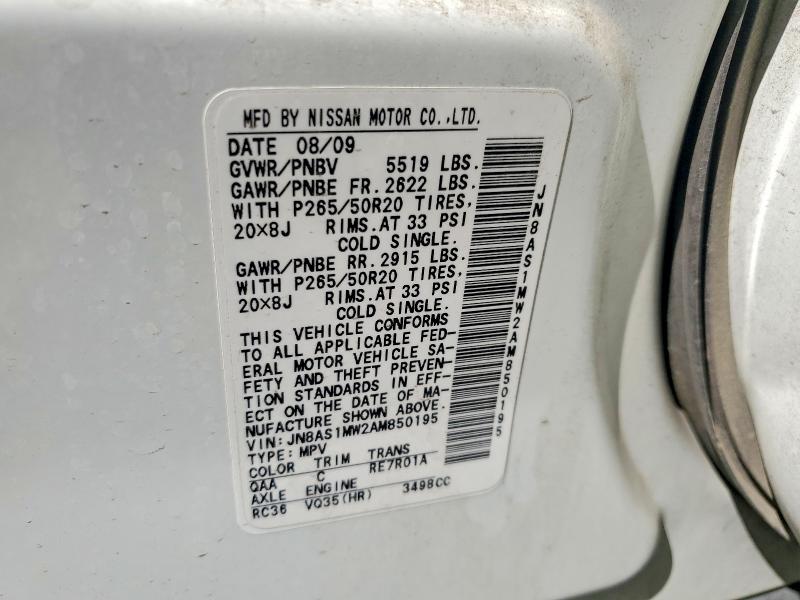 Продажа на аукционе авто 2010 Infiniti Fx35, vin: JN8AS1MW2AM850195, номер лота: 66046076