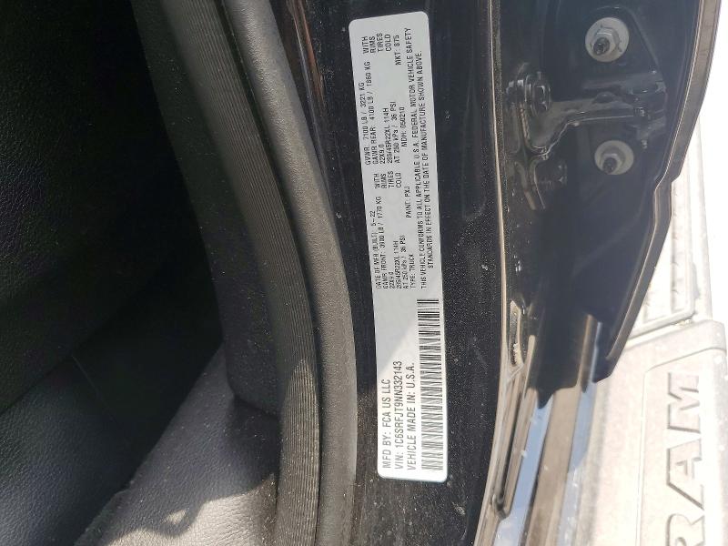 2022 Ram 1500 მანქანა იყიდება აუქციონზე, vin: 1C6SRFJT9NN332143, აუქციონის ნომერი: 64379696