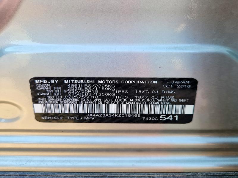 66004736 :رقم المزاد ، JA4AZ3A34KZ018465 vin ، 2019 Mitsubishi Outlander مزاد بيع