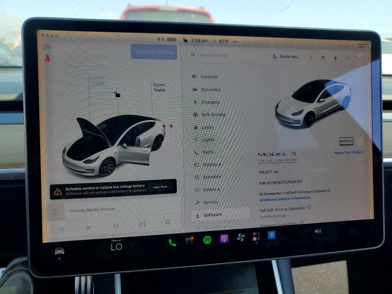 2020 Tesla Model 3 მანქანა იყიდება აუქციონზე, vin: 5YJ3E1EC7LF624357, აუქციონის ნომერი: 67194656