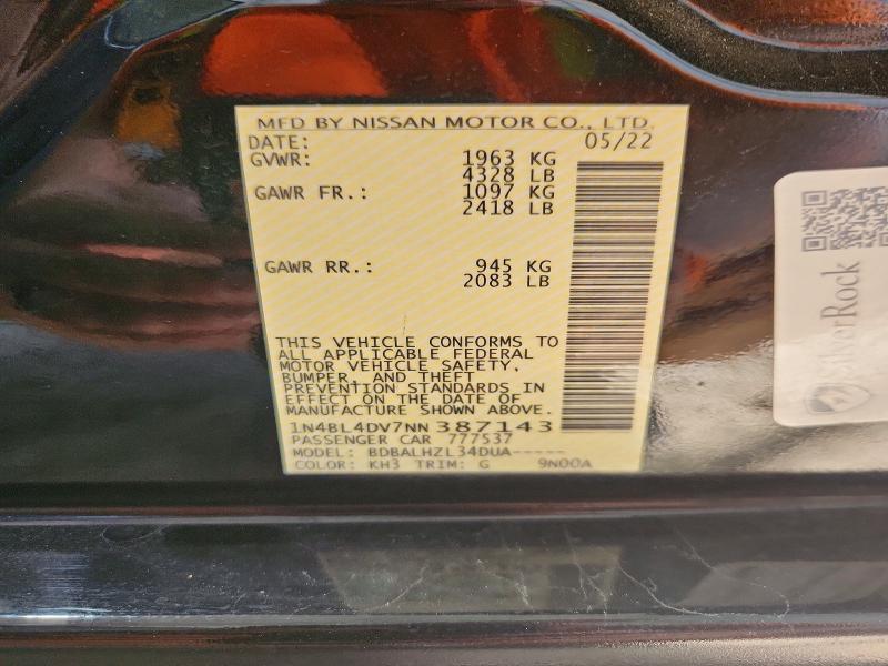 Продажа на аукционе авто 2022 Nissan Altima, vin: 1N4BL4DV7NN387143, номер лота: 63306406