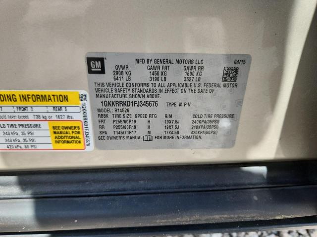 63913636 :رقم المزاد ، 1GKKRRKD1FJ345676 vin ، 2015 Gmc Acadia مزاد بيع