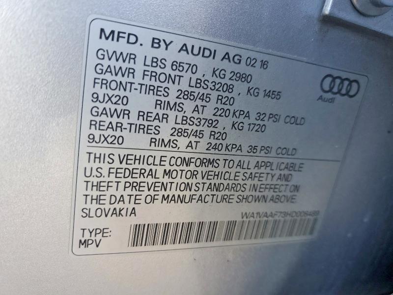 Aukcja sprzedaży 2017 Audi Q7, vin: WA1VAAF73HD008489, numer aukcji: 65531186