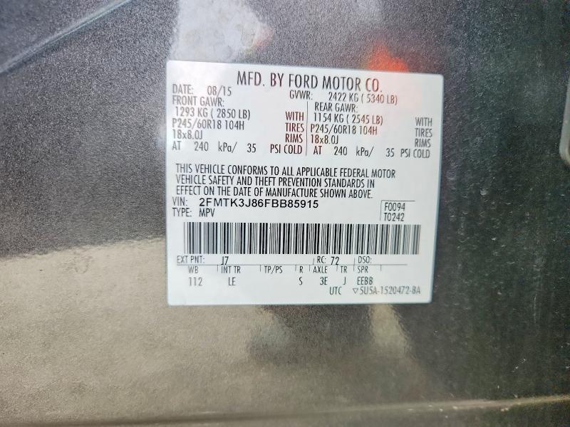 63428996 :رقم المزاد ، 2FMTK3J86FBB85915 vin ، 2015 Ford Edge مزاد بيع