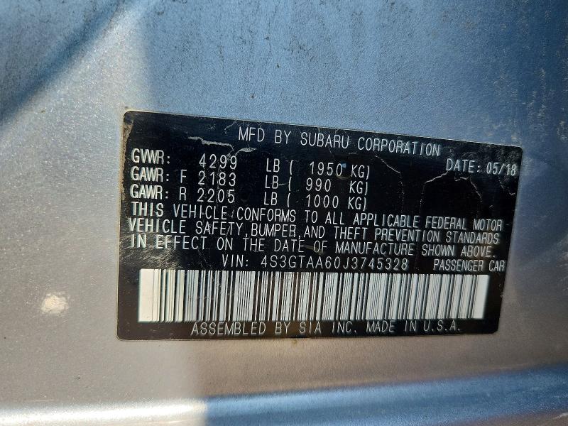66018766 :رقم المزاد ، 4S3GTAA60J3745328 vin ، 2018 Subaru Impreza مزاد بيع