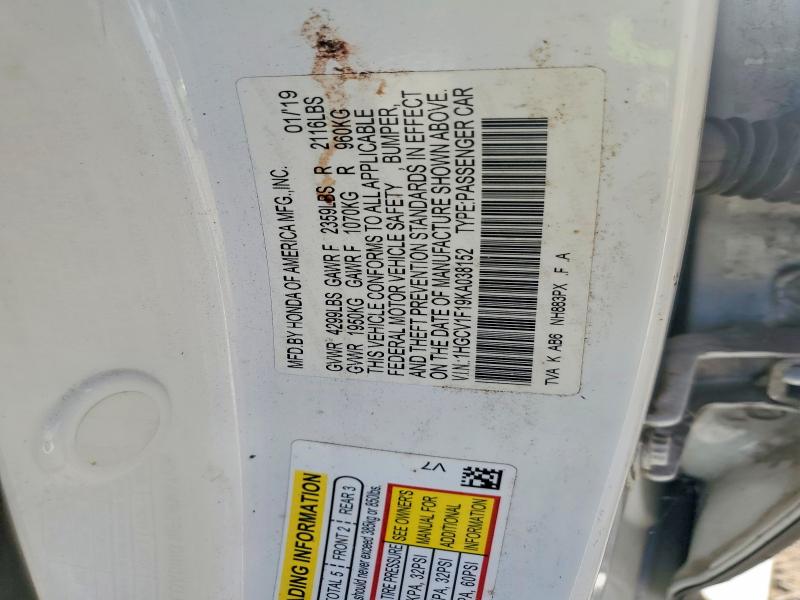 2019 Honda Accord მანქანა იყიდება აუქციონზე, vin: 1HGCV1F19KA038152, აუქციონის ნომერი: 65439966