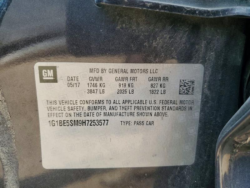 2017 Chevrolet Cruze მანქანა იყიდება აუქციონზე, vin: 1G1BE5SM9H7253577, აუქციონის ნომერი: 65128986