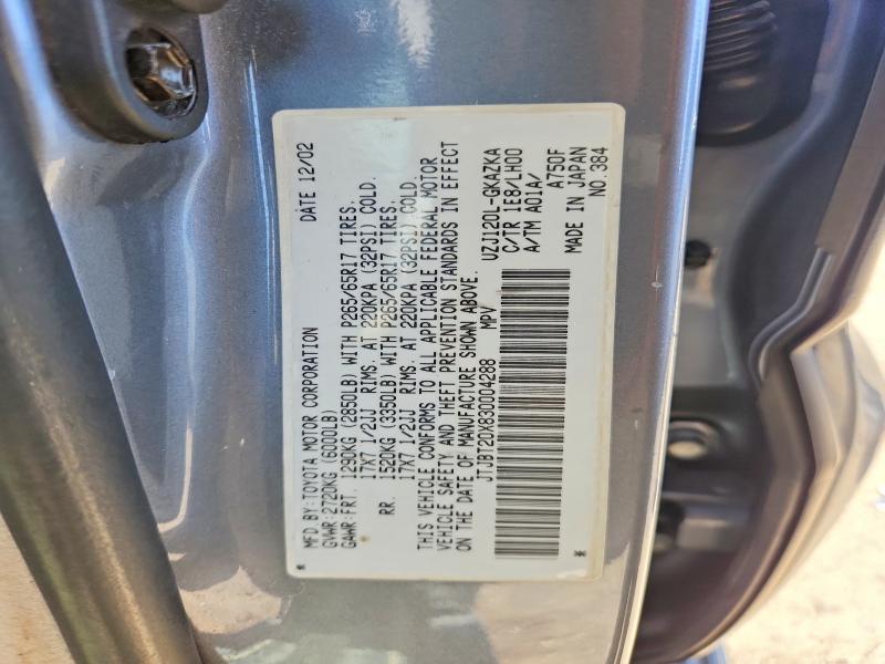 Продажа на аукционе авто 2003 Lexus Gx, vin: JTJBT20X830004288, номер лота: 65749976
