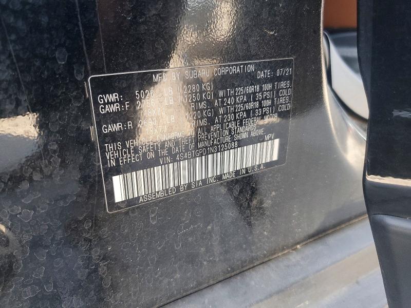 Продаж на аукціоні авто 2022 Subaru Outback, vin: 4S4BTGPD1N3125088, номер лоту: 66126586