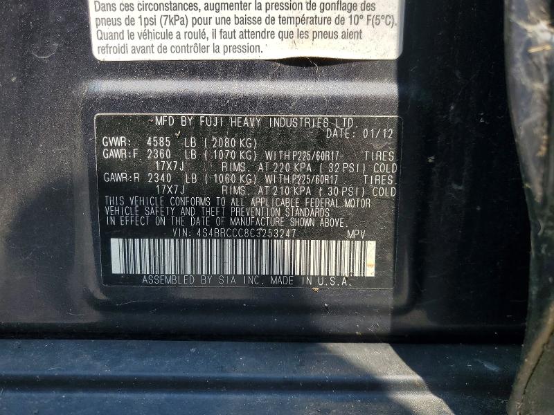 64401876 :رقم المزاد ، 4S4BRCCC8C3253247 vin ، 2012 Subaru Outback مزاد بيع