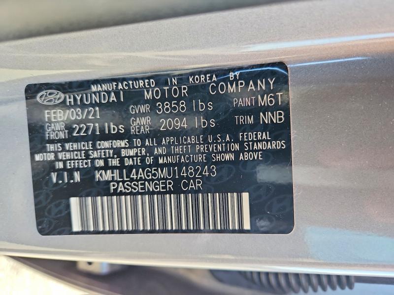 2021 Hyundai Elantra მანქანა იყიდება აუქციონზე, vin: KMHLL4AG5MU148243, აუქციონის ნომერი: 63575986