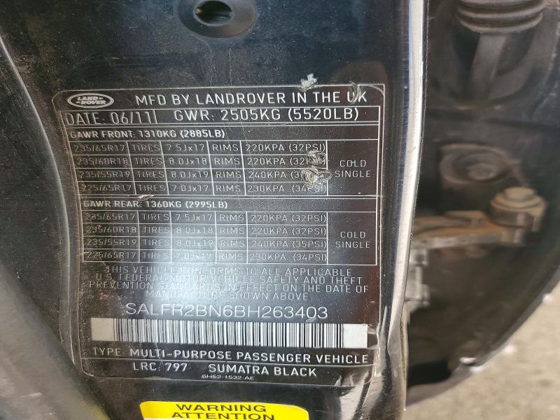 62541746 :رقم المزاد ، SALFR2BN6BH263403 vin ، 2011 Land Rover Lr2 مزاد بيع