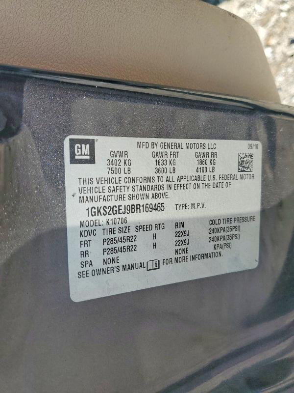 66313156 :رقم المزاد ، 1GKS2GEJ9BR169465 vin ، 2011 Gmc Yukon مزاد بيع