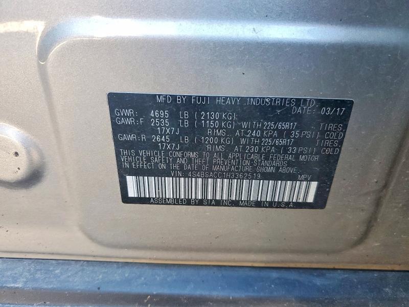Aukcja sprzedaży 2017 Subaru Outback, vin: 4S4BSACC1H3362519, numer aukcji: 65895796