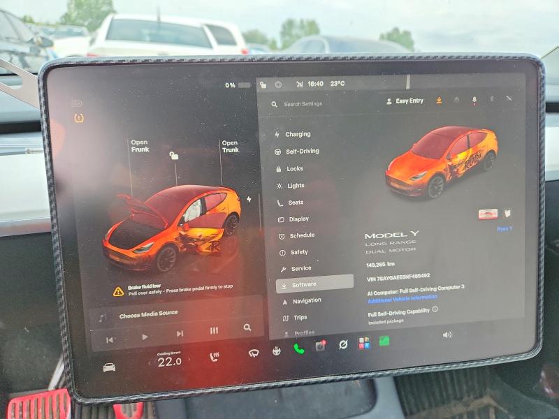 2022 Tesla Model Y მანქანა იყიდება აუქციონზე, vin: 7SAYGAEE8NF485492, აუქციონის ნომერი: 63718606
