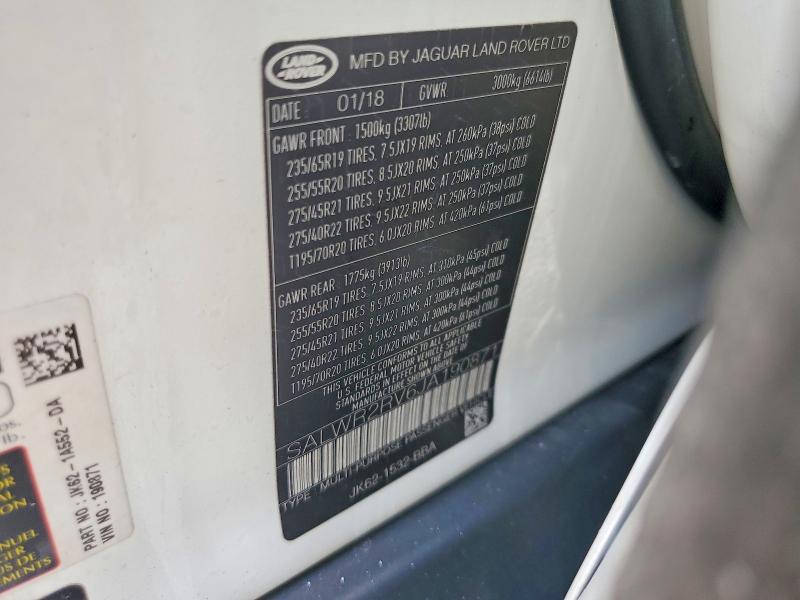 Aukcja sprzedaży 2018 Land Rover Range Rover Sport, vin: SALWR2RV6JA190871, numer aukcji: 64840026