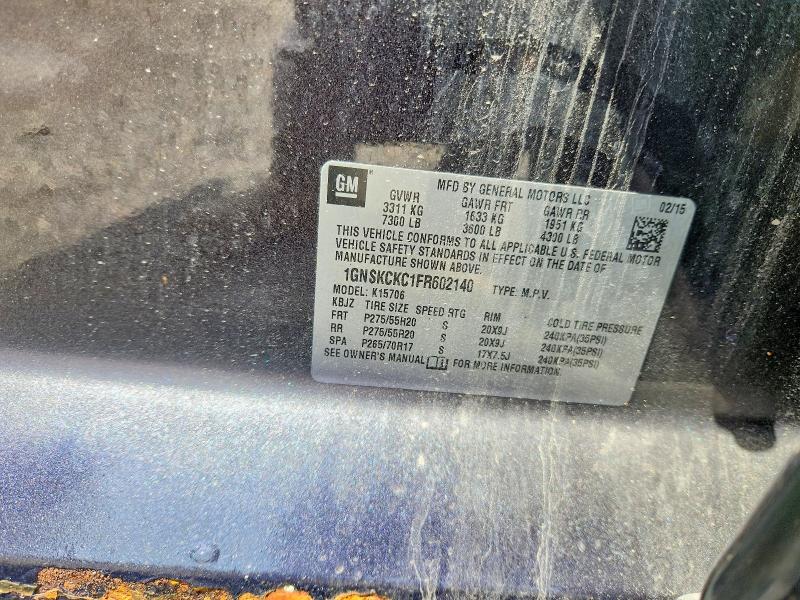 2015 Chevrolet Tahoe მანქანა იყიდება აუქციონზე, vin: 1GNSKCKC1FR602140, აუქციონის ნომერი: 64061986