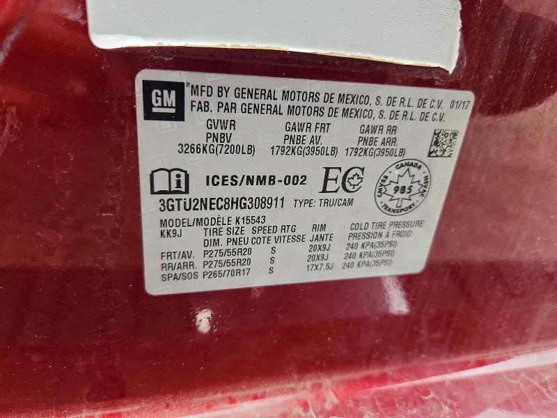 2017 Gmc Sierra მანქანა იყიდება აუქციონზე, vin: 3GTU2NEC8HG308911, აუქციონის ნომერი: 64474326
