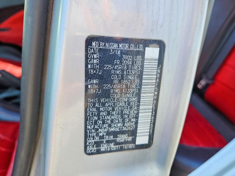 2014 Nissan Juke მანქანა იყიდება აუქციონზე, vin: JN8AF5MR6ET362627, აუქციონის ნომერი: 66309056
