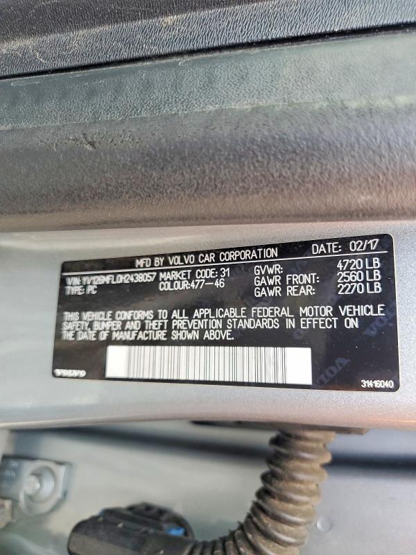 Продаж на аукціоні авто 2017 Volvo S60, vin: YV126MFL0H2438057, номер лоту: 64756146