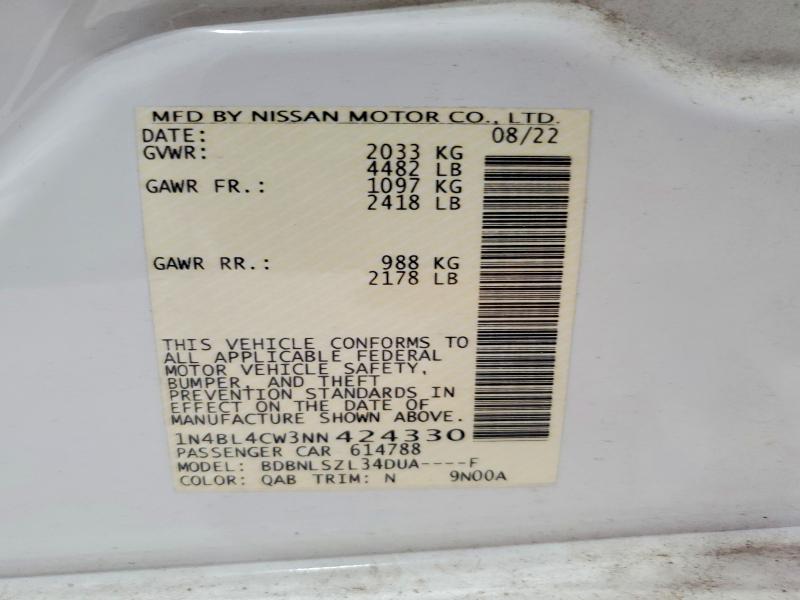 66503206 :رقم المزاد ، 1N4BL4CW3NN424330 vin ، 2022 Nissan Altima مزاد بيع
